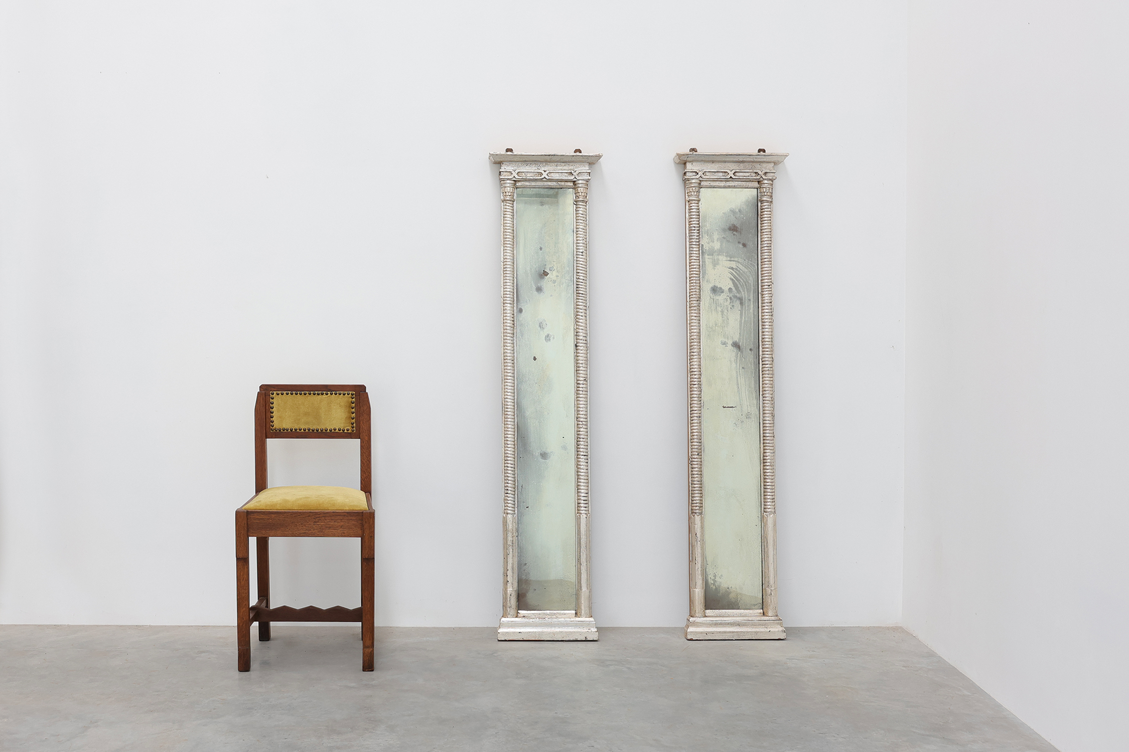Pair of Neoclassical Silver Leaf Pier Mirrors with Ringed Columns and Cornice, Italy, ca. 1850thumbnail